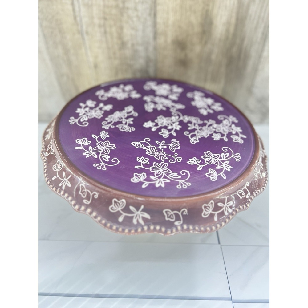 NEW Temptations Purple FLORAL LACE 2 In 1 Cake Stand Chip & Dip Crudite Set MINT - Picture 10 of 12